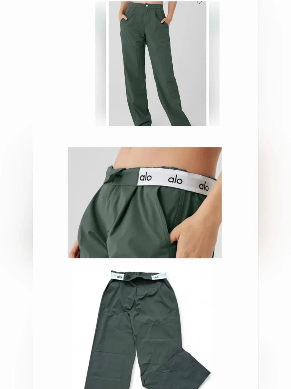 Alo Yoga Flip It Trouser Dark Cactus Green Wide Leg Utility Pants, Small